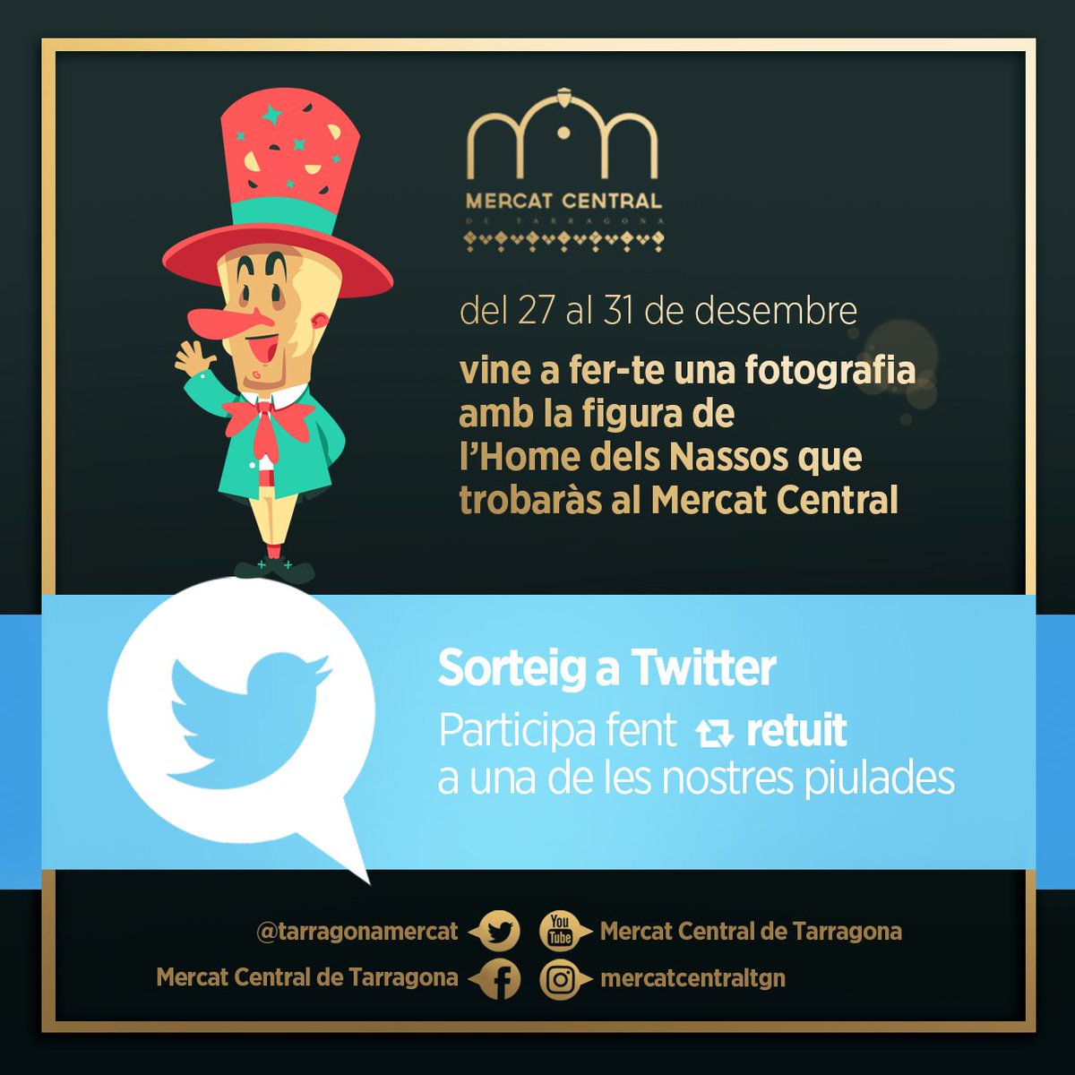 tarragonamercat's tweet photo. Estem a punt de rebre el 2019! Ho fem amb la quarta ronda de sortejos?

El guanyador/a s’emportarà un xec de 100 euros per comprar al Mercat i un disc de #LaMarató. Només cal que facis un RT d’aquest post. 

#onesviutot
#MercatCentral 
#mercatsincreibles
#mercatsmunicipals https://t.co/5rJfftIUzM