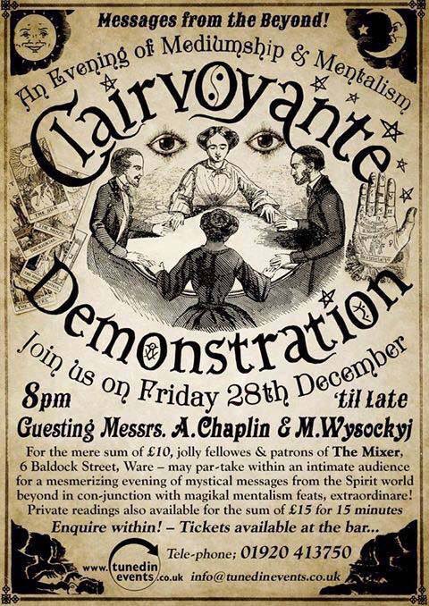TheMixerWare's tweet image. Tonight we host our first clairvoyant evening.... come along early to fully enjoy the evening....

#themixerware #clairvoyant #messagefrombeyond #privatereadings #upstairsatthemixer