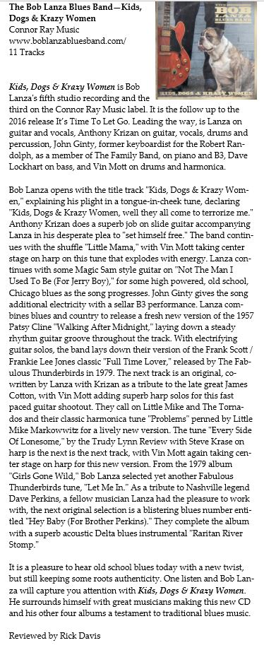 Thank you Crossroads Blues Society for the great review from our latest release! "Kids, Dogs and Krazy Women"