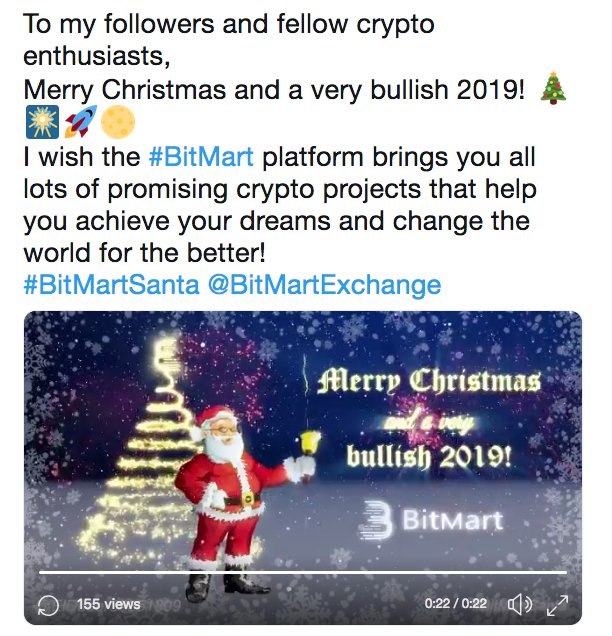 BitMartExchange's tweet photo. 💗#BitMartSanta Christmas Wish Vote - Retweet Your Favorite Wish!
🥳1 lucky winner who retweets will be drawn to win 200 $BMX!
🎁Sign up bonus 50 BMX (use link: https://t.co/3zrc1w5gpj)
https://t.co/YZ1HydaSHw
✨ No.7⃣ ✨
View the video here: https://t.co/ZjqLEBKBUh https://t.co/zPTse6Auae