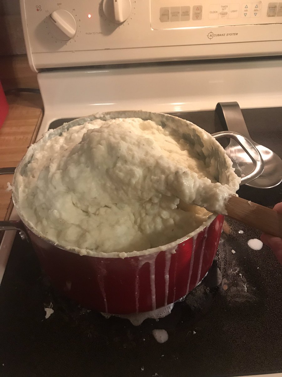 heatherfalkner's tweet photo. Ahhh, so complete mess and requires two hands to stir! 😂 The finished product will be delicious and well worth it! One is ready for the oven and the other is ready for the freezer. #ilovetocook #creamymashedpotatoes https://t.co/zPvBtt4RjK