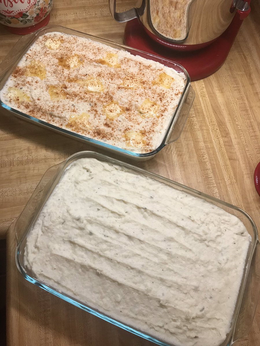 heatherfalkner's tweet photo. Ahhh, so complete mess and requires two hands to stir! 😂 The finished product will be delicious and well worth it! One is ready for the oven and the other is ready for the freezer. #ilovetocook #creamymashedpotatoes https://t.co/zPvBtt4RjK