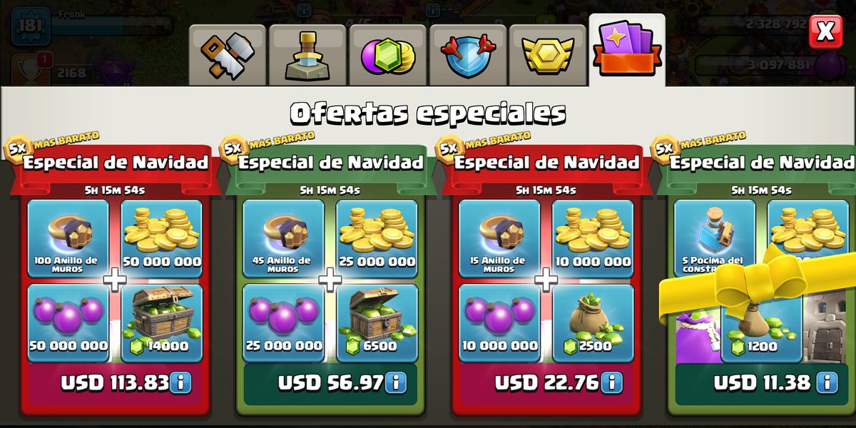 Frsnk4_'s tweet photo. 100 anillos de muros + 50 millones de oro y elixir ¿Cuántos muros mejorarias con eso?  😱 #ClashOfClans que ofertón https://t.co/NFGjEv8zmh