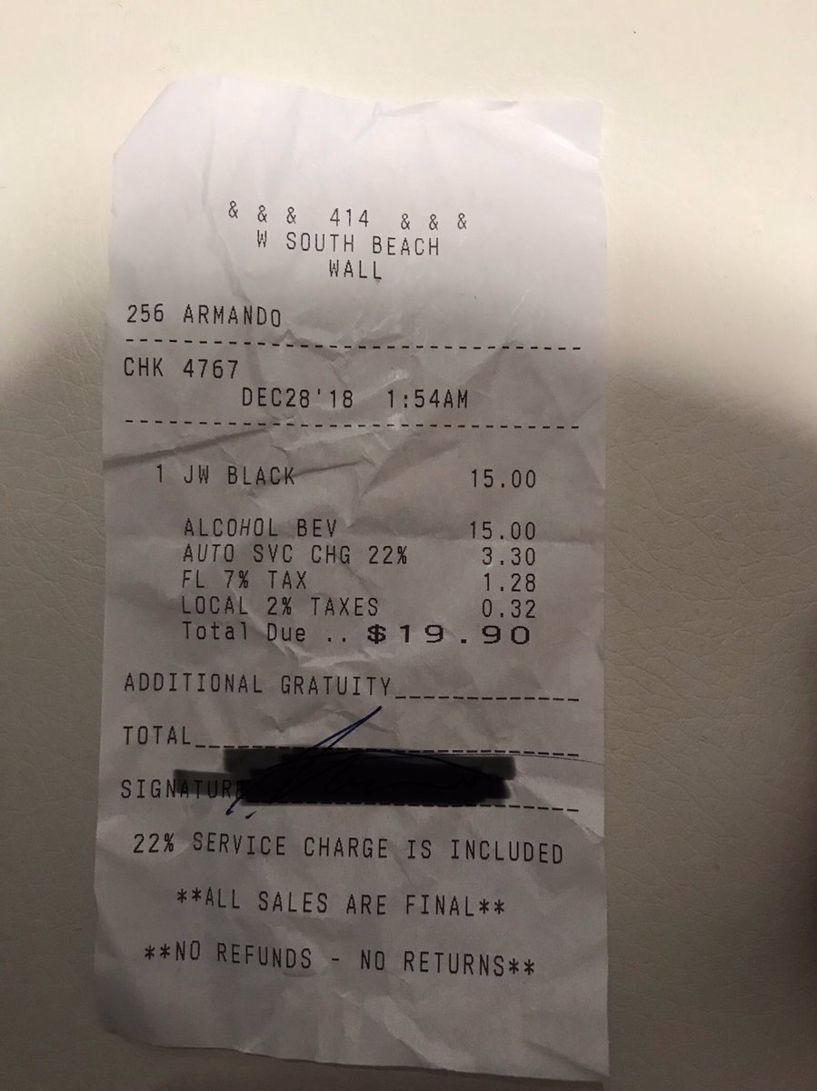 dstein_53's tweet photo. When @WALLmiami thinks everyone is too drunk to notice so the bartenders slide a 22% service charge on everything. You have a lot of nerve.... https://t.co/xGwR3YXo0X