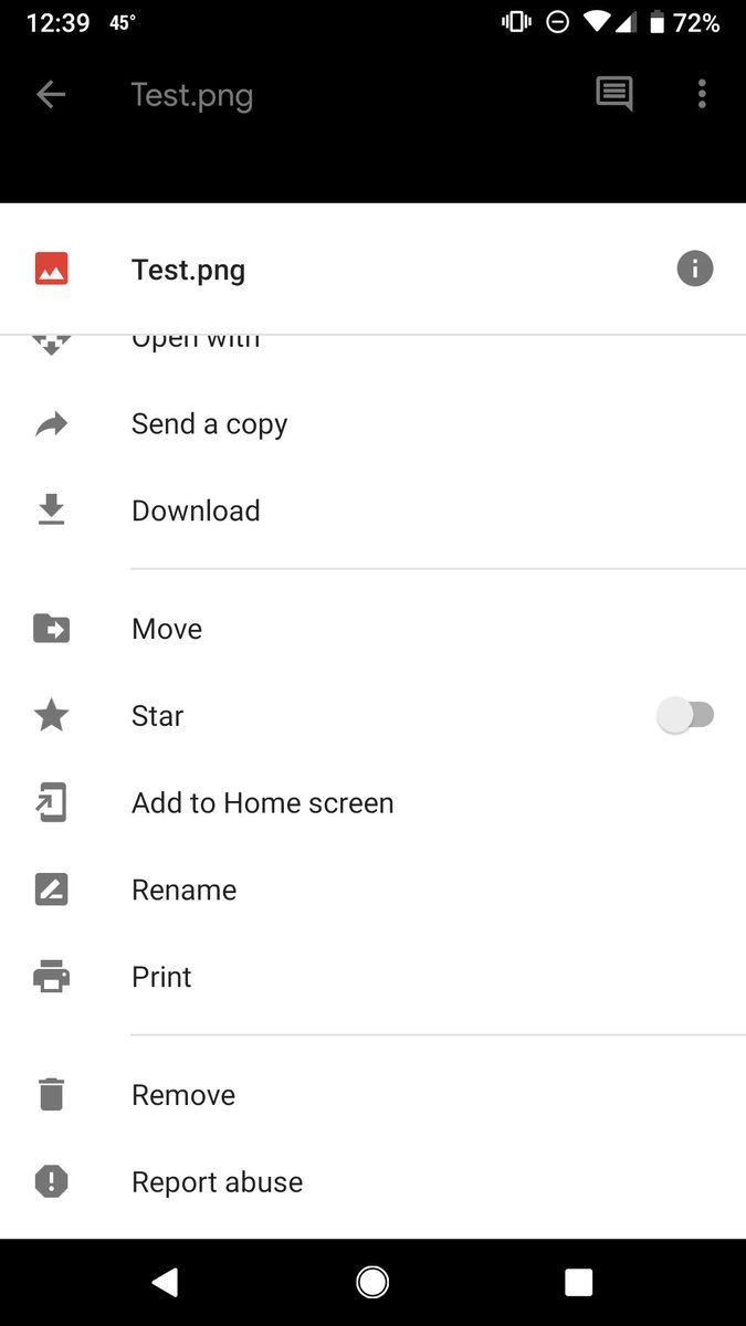 The Google Drive … menu for a .png, showing the Report Abuse option at the bottom.