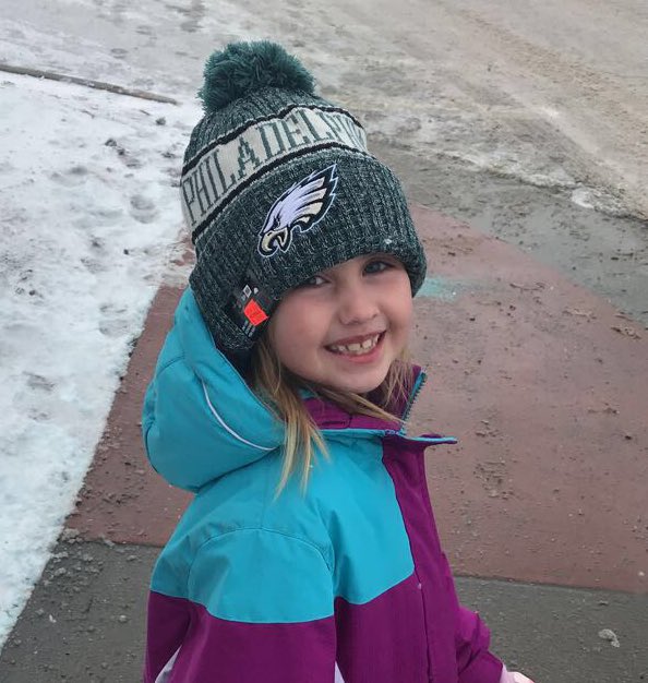 moogs6's tweet photo. I bought this for me, but as soon as we leave the store she grabs it and wears it! She claims it’s her @NathanGerry hat!! #raiseemright #flyeaglesfly #sharingiscaring https://t.co/VydggThqkx