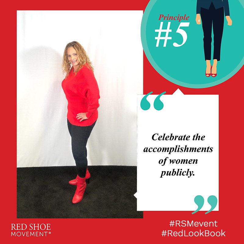 RedShoeMovement's tweet photo. Principle 5: Celebrate the accomplishments of women publicly. Featuring @farylrobin boots https://t.co/MQoKYhdZmE #RedShoeTuesday #RedShoeMovement #RedLookBook https://t.co/3VMwSBFy2b