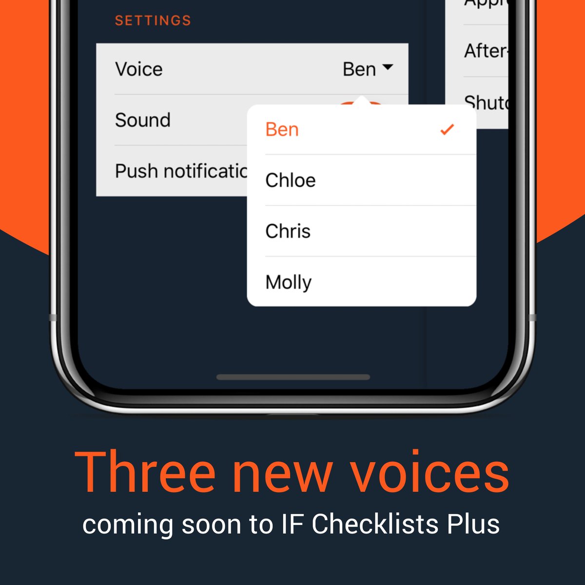 IFChecklists's tweet photo. One of the most popular features of IF Checklists Plus is voice feedback. In our upcoming update, three new voices will be released, meaning you will be able to choose between four voices for your virtual copilot. #ifchecklists #infiniteflight #sound #app #ios #android #aviation https://t.co/pJ4lvDvWIW