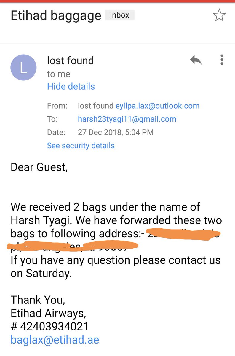 harsh23tyagi's tweet photo. @EtihadHelp @EtihadAirways also how are they saying that they dont know about the baggage at the airport when they sent me an emaol yesterday stating this. https://t.co/TvD8Mq3rtw