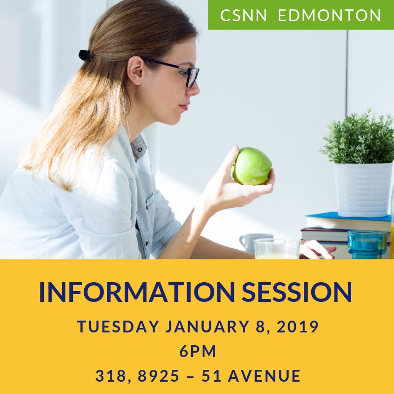 CsnnEdmonton's tweet photo. We've got an Information Session coming up on January 8th, 2019. Join us to learn more about our Natural Nutrition diploma program.
#learntochangelives https://t.co/Sk1cztFU4B