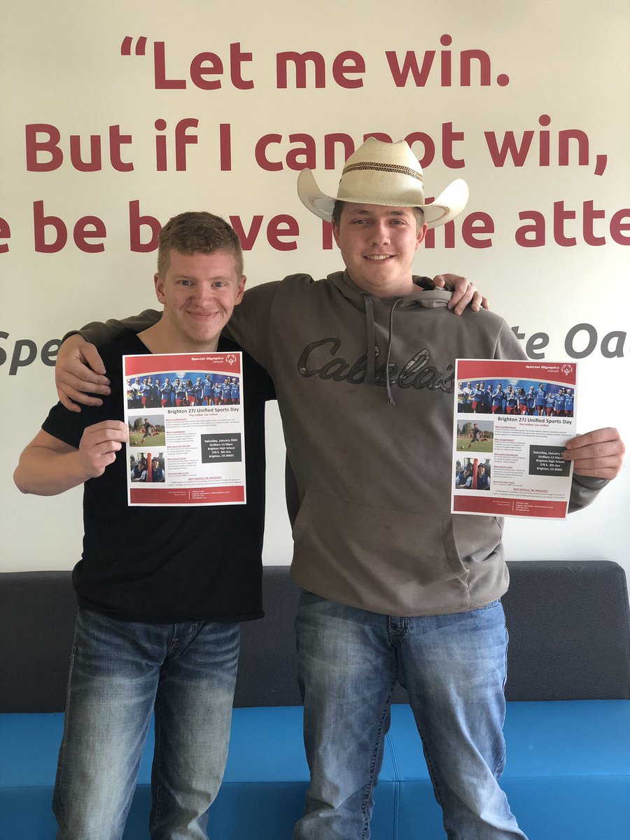 It may be Friday, but that doesn’t stop these two youth leaders from working hard at the office!
Colton and Cole (C-Squared) are planning their first ever Brighton 27J School District Unified Sports Day!

Stay Tuned! 

#PlayUnified 
<a href="/SpecOlympicsCO/">Special Olympics Colorado</a> <a href="/SONorthAmerica/">SONA</a> 
<a href="/brightonath/">Brighton Bulldogs</a>