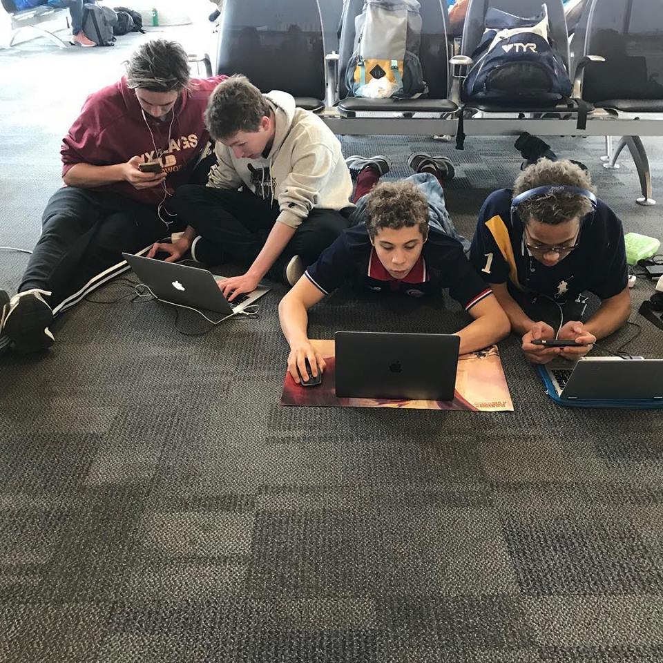 FCASwim's tweet photo. FCA Boys are: a) studying latest swim swan posts b) comparing swim wizard training sets c) shopping swim outlet for training suits d) going all out playing league of legends
.
Which do you think it is?
#TrainingTrip18 https://t.co/8pmnBMNOXc