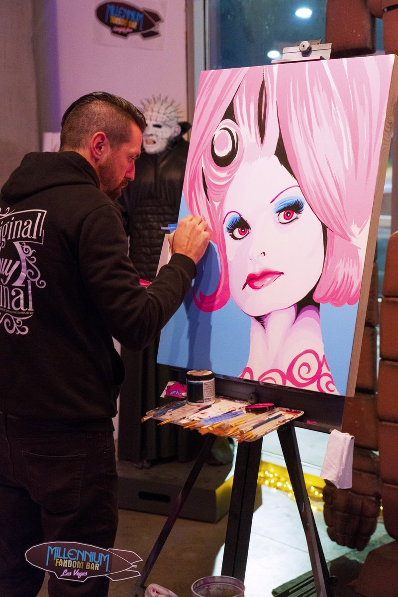 FandomBarLV's tweet photo. A cool #Fandom #TimBurton night just before Christmas with #Cosplay, Arts, birthdays &amp; laughs! Merry Christmas! Photo @MichaelKeene #MFBLV #FandomBar #FandomGallery #LetsFandom #DTLV #ArtsDistrict #LasVegas #MillenniumFandomBar #CommunityArtCopslay #NightmareBeforeChristmas https://t.co/f84sfRDbY5