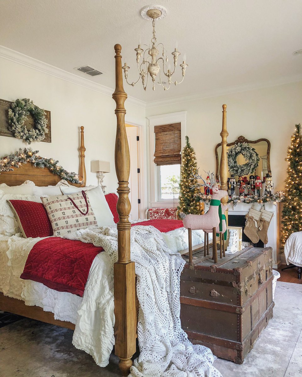 The lights are still on. Trees are still up. @hallmarkchannel still playing.  We soak in every minute of the twelve days of Christmas around here. #12DaysOfChristmas #christmasdecor #christmasbedroom #interiorstyling
