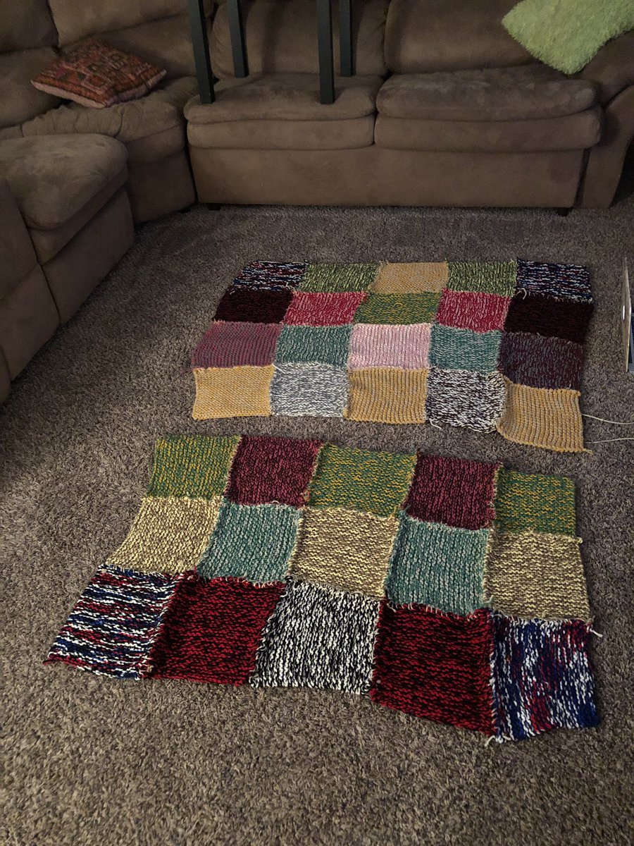 meaganhook's tweet photo. Been working on my mom’s Christmas gift for almost 2 years now. Hand knitted 35-square blanket #CraftLife https://t.co/hYcreoGACN