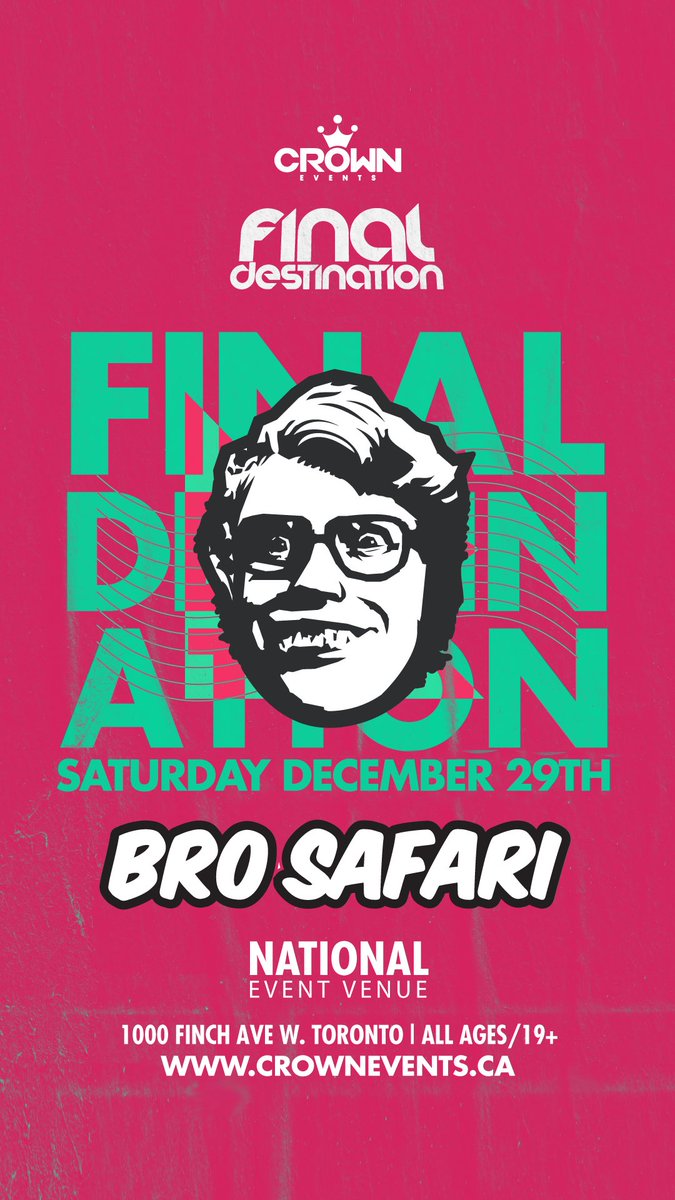 THIS SATURDAY! @BroSafari turns up the heat at Final Destination 2018! Tickets are moving fast, be sure to get yours now at CrownEvents.ca before they’re all gone! 🔥