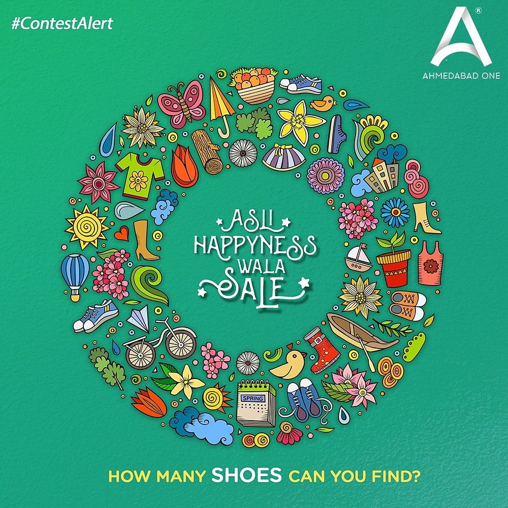 AhmedabadOne's tweet photo. #ContestAlert
Are you all ready for a crazy shopping contest? 
Simply count the number of shoes and write them in the comments below. Hurry up! Challenge your friends too and be a part of the #AsliHappynessWalaSale at #AhmedabadOne Mall.
.
#Ahmedabad #Contest #Sale #ShopAndWin https://t.co/aU9T2Jw3fi