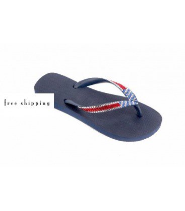 navy rhinestone flip flops