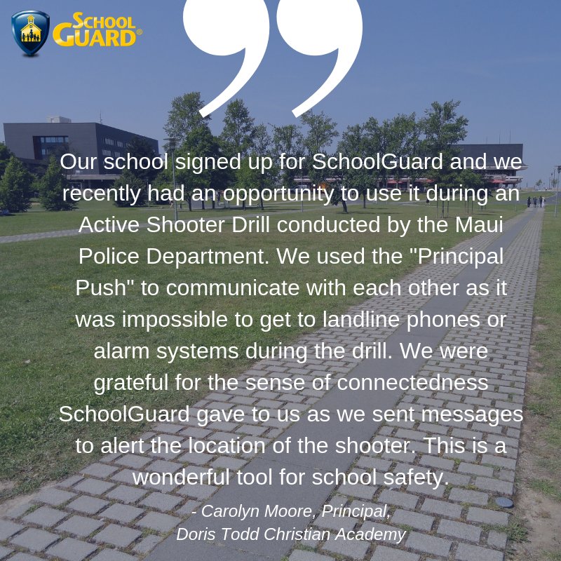 Guard911's tweet image. Here&apos;s what school administrators are saying about SchoolGuard and its features to benefit staff and students during active shooter situations. 

#techforgood #appforthat #schoolsafety