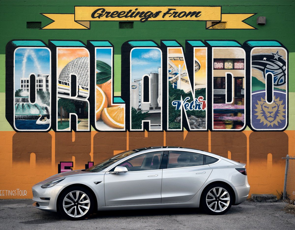 GoTeslaVlog's tweet photo. Found this awesome @greetingstour mural. Summoned the #model3 out of the shot so a couple waiting could get their pic. What a crowd pleaser! 😮👏 @Tesla @elonmusk #teslamodel3 https://t.co/yGTjjvdOjv