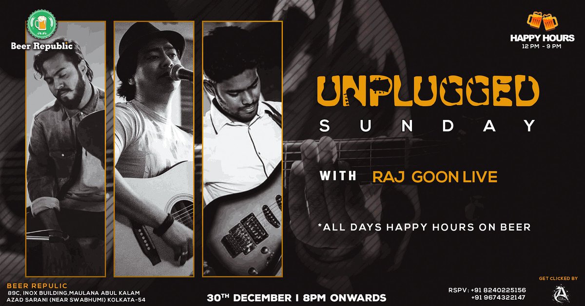 RajGoon's tweet photo. Can't wait to spin out some beautiful numbers &amp; make some wonderful memories, at the #Unplugged Night at @beerrepublickolkata - tomorrow the 30th of December.
Looking forward to see you all there!!

#newyear #shakealeg #artistandreportoire #livegig #acousticguitar #cajon https://t.co/eV21wKLgft