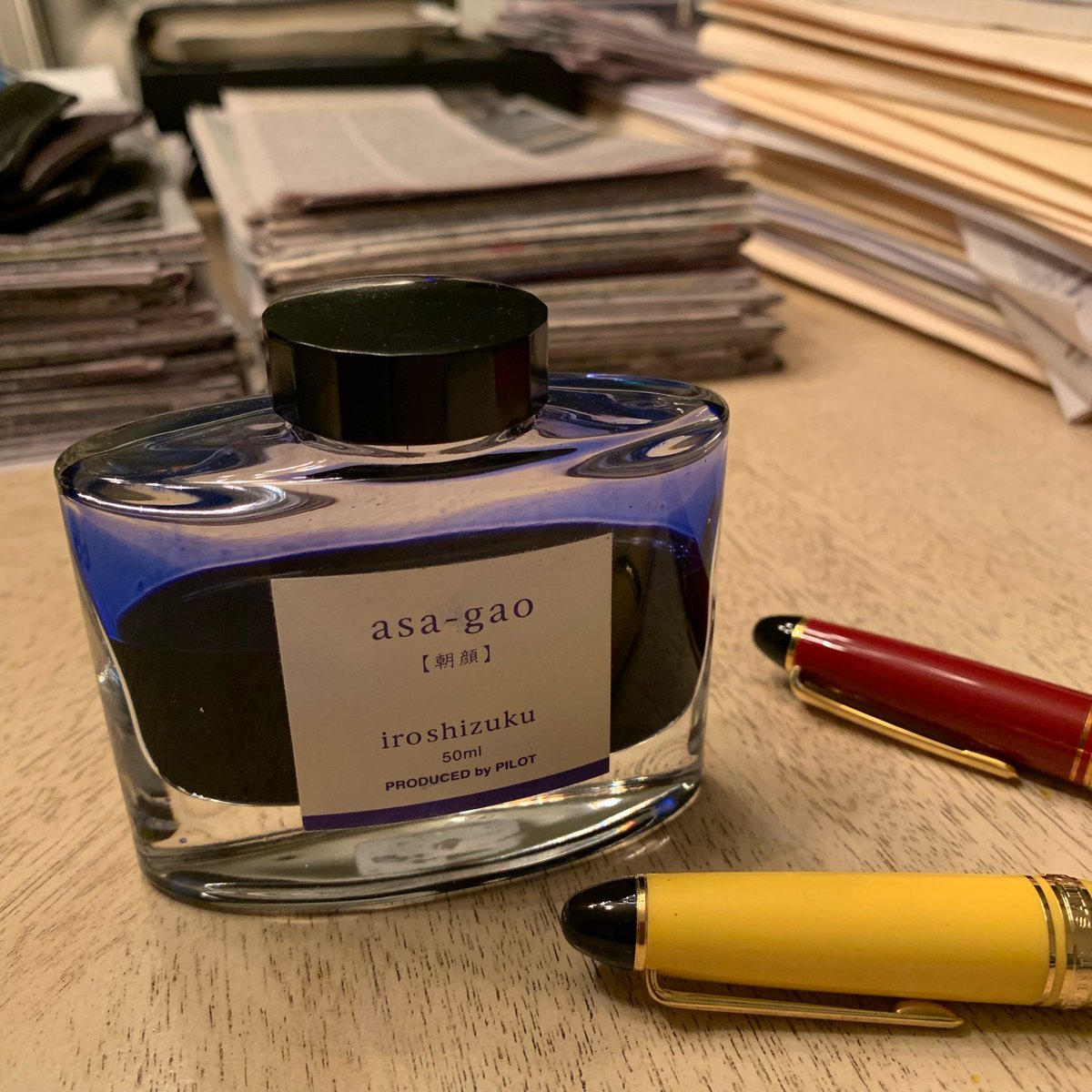 albertmohler's tweet image. So many of you asked, so I will report that my favorite ink is Iroshizuku Asa-Gao, a stunning blue ink I use daily. This bottle is traveling with me (very carefully).
