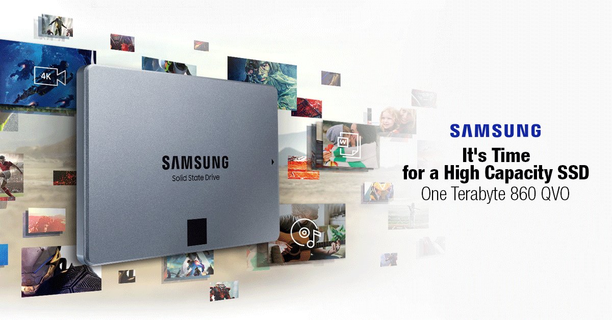 Newegg's tweet image. Introducing the Samsung 860 QVO (pronounced Q-Voh). 
@SamsungUS just released what may replace HDDs for most users. An affordable high-capacity, ultra-reliable solid state drive using 4-bit MLC (or QLC) tech. This drive is here to stay.
newegg.io/bc6fd0d