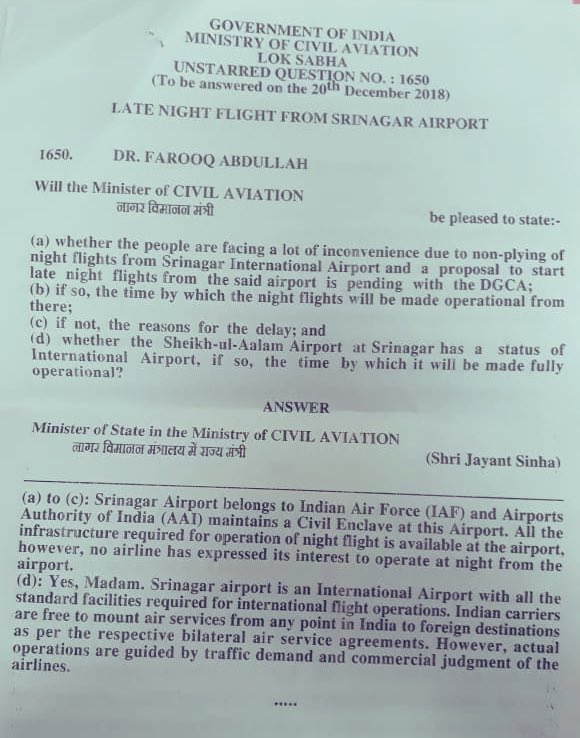 MushtaqGuroo's tweet image. Replies 2 d #QuestionsRaised by HMP #DrFarooqAbdullah in #Parliament concerning d #SrinagarParliamentaryConstituency in particular&amp;amp;state of #JammuKashmir in general.

#WorkOnCentralUniversityKmr
#93MVNewGanderbalPowerProject
#NightFlightsFromSrinagarAirport