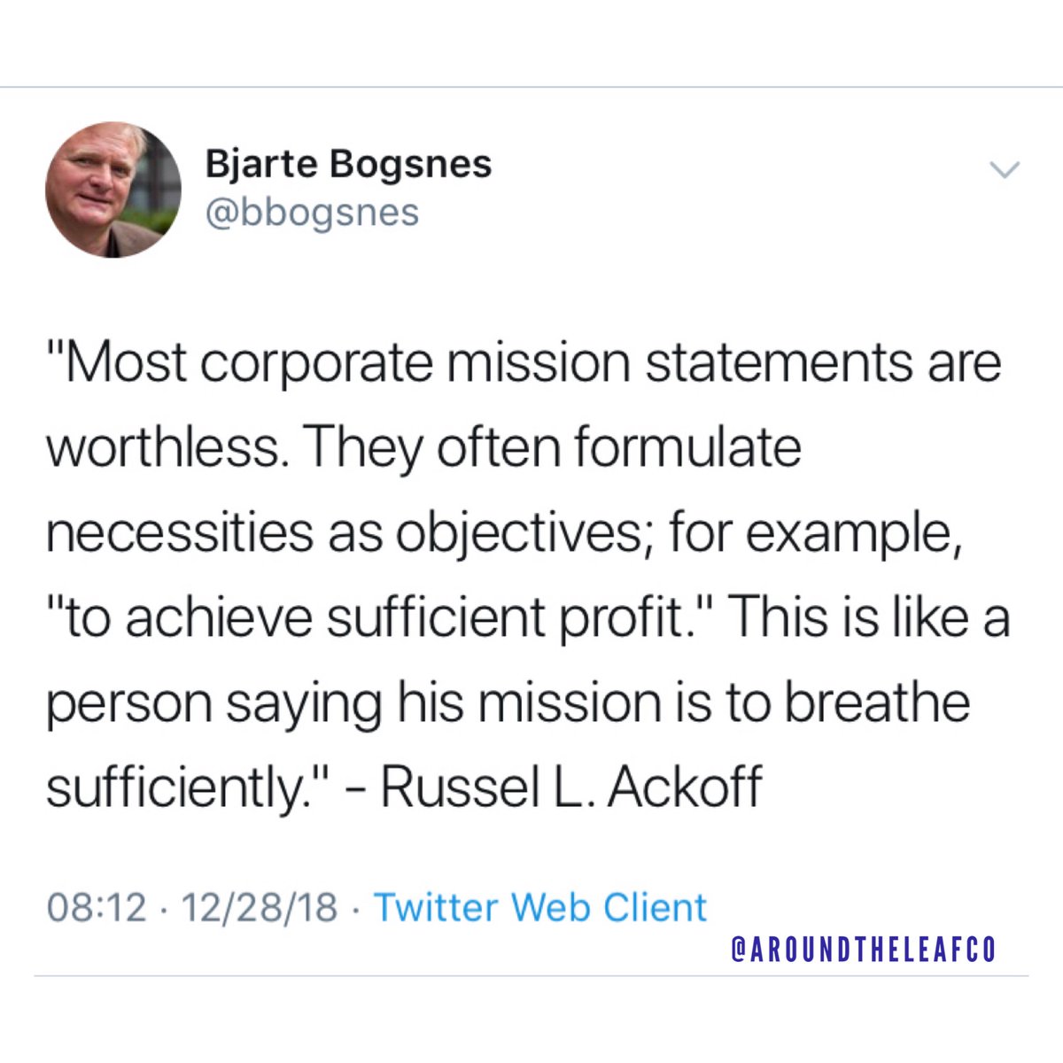 aroundtheleafco's tweet photo. Lol. I see this a lot in marketing. Companies complete their mission statement just so it’s off their desk. #donetooquick #nostrategy https://t.co/Ozz99NZSAl