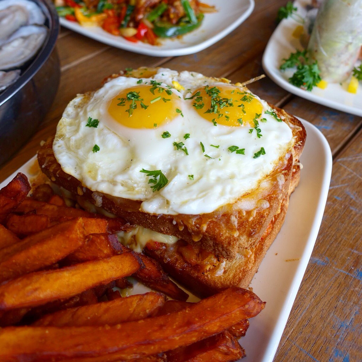 thewharfoc's tweet photo. Our Crawfish Croque Madame Sandwich are a fan favorite. Have you tried it? https://t.co/bLuEuNWxEs
