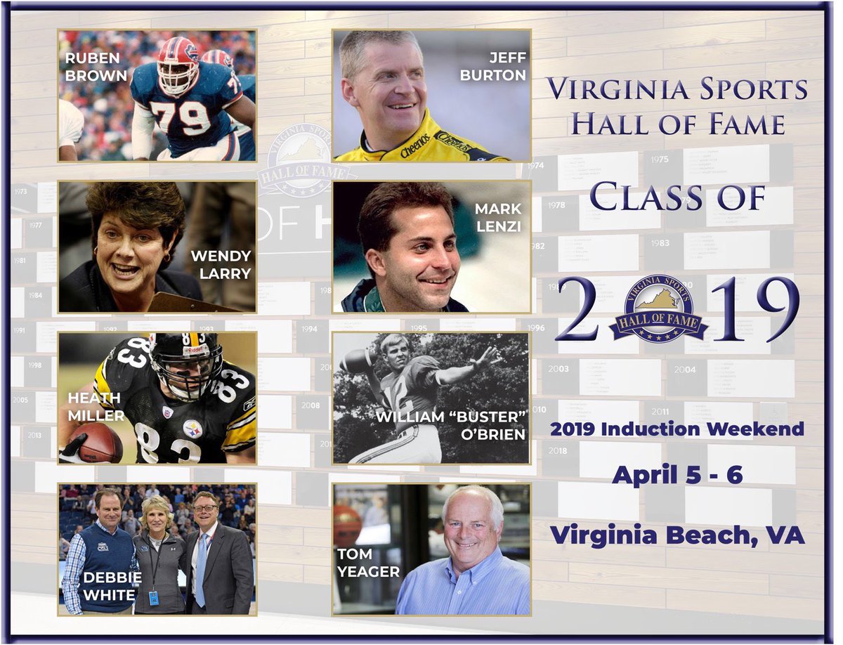 VaSportsHoF's tweet photo. 100 days! #InductionWeekend2019 will be here before you know it! All info is at the link below, multiple events to celebrate this amazing class! https://t.co/lCCGecgA2g #RubenBrown #JeffBurton #WendyLarry #MareLenzi #HeathMiller #BusterOBrien #DebbieWhite #TomYeager https://t.co/luMXRGjE48