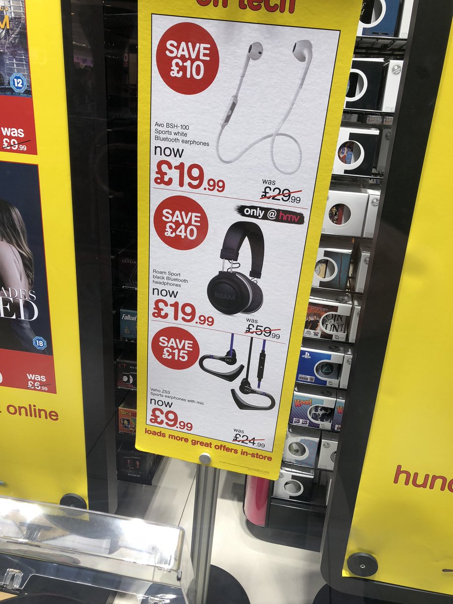 adamtweets85's tweet photo. Reasons why #HMV are going bust number 345: Veho ZS-3 Headphones originally being sold at £24.99?!? Even with this alleged amazing price reduction, they’re still 4p more expensive than Amazon (also around £10 at most other sites).
Corporate greed killed HMV.
#hmvadministration https://t.co/C8xySP61Ka