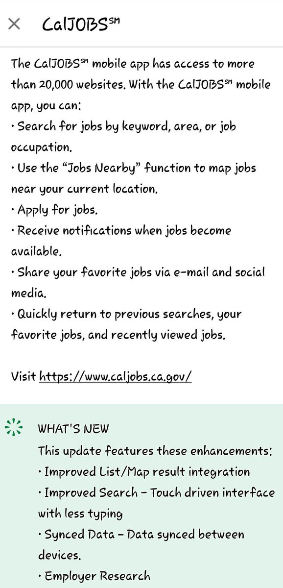 5/End
🔥💼👷🏽12/29 #CampFire #Employment Search #Resources

#Information for displaced #Workers ➡ #Jobs ℹ

Mobile app has many useful features!

CalJobs📱App🔗 play.google.com/store/apps/det…

CalJobs🍎📱App🔗 itunes.apple.com/us/app/caljobs…

#SaturdayMotivation  #DisasterAssistTeam #Paradise