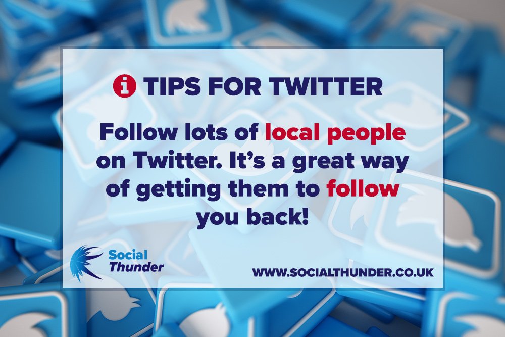 An easy way of getting more followers is to follow lots of local people. If you don't have the time, or don't know how to find these local people, perhaps we could help? Find out how at socialthunder.co.uk