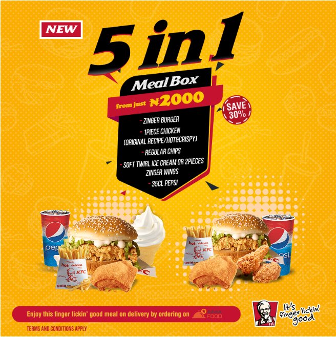 bellanaija's tweet photo. KFC unveils the 5 in 1 Meal Box Deal for the Festive Season https://t.co/HNH6FBSGOi https://t.co/3bj0dhShN9
