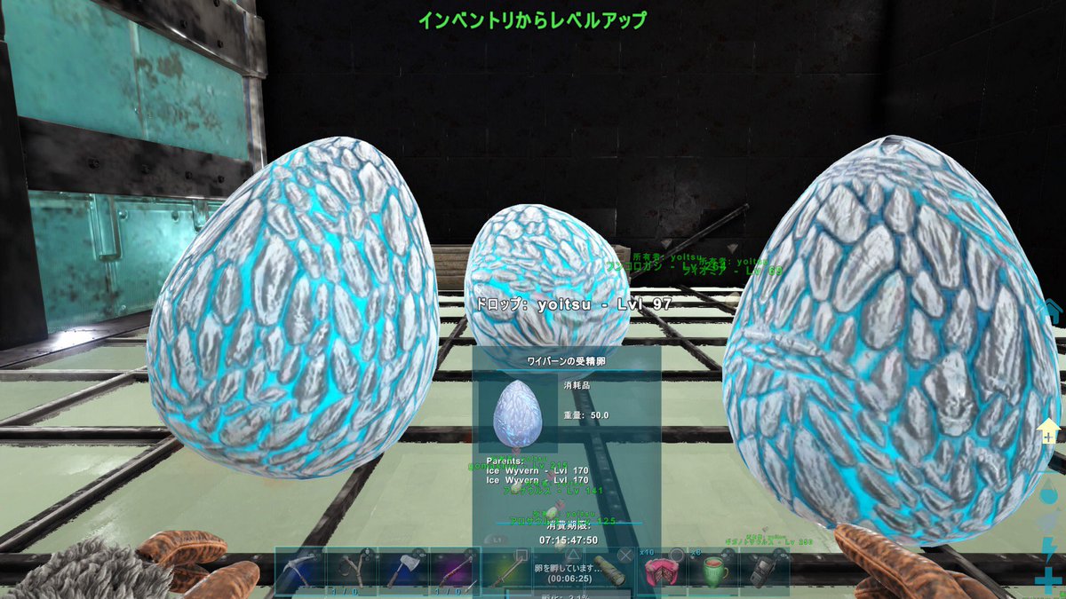 よっちん まとまった時間取れそうなので久々にワイバーン孵化させていきます とりあえず今回は限定カラーでいきますかねぇ 180以下は孵化させない主義なのですがまあ限定カラーなのでいいでしょうw 180と170です こんなのが生まれる予定ですw Ark