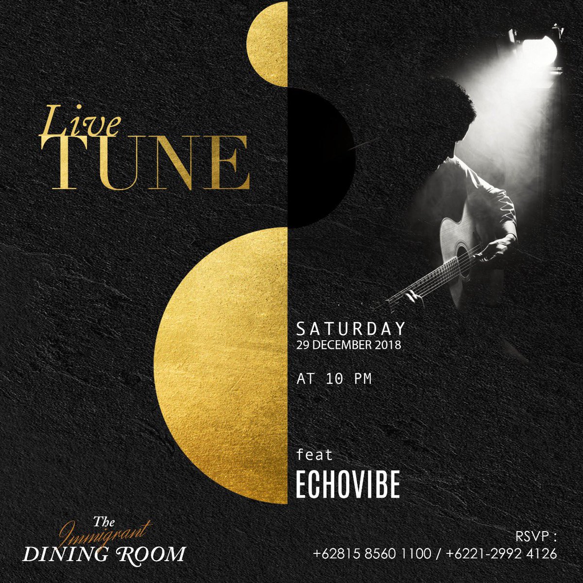 Saturyay with ECHOVIBE Band ! Get your singing mood on!

The IMMIGRANT Dining Room
021-29924125 / 081585601100