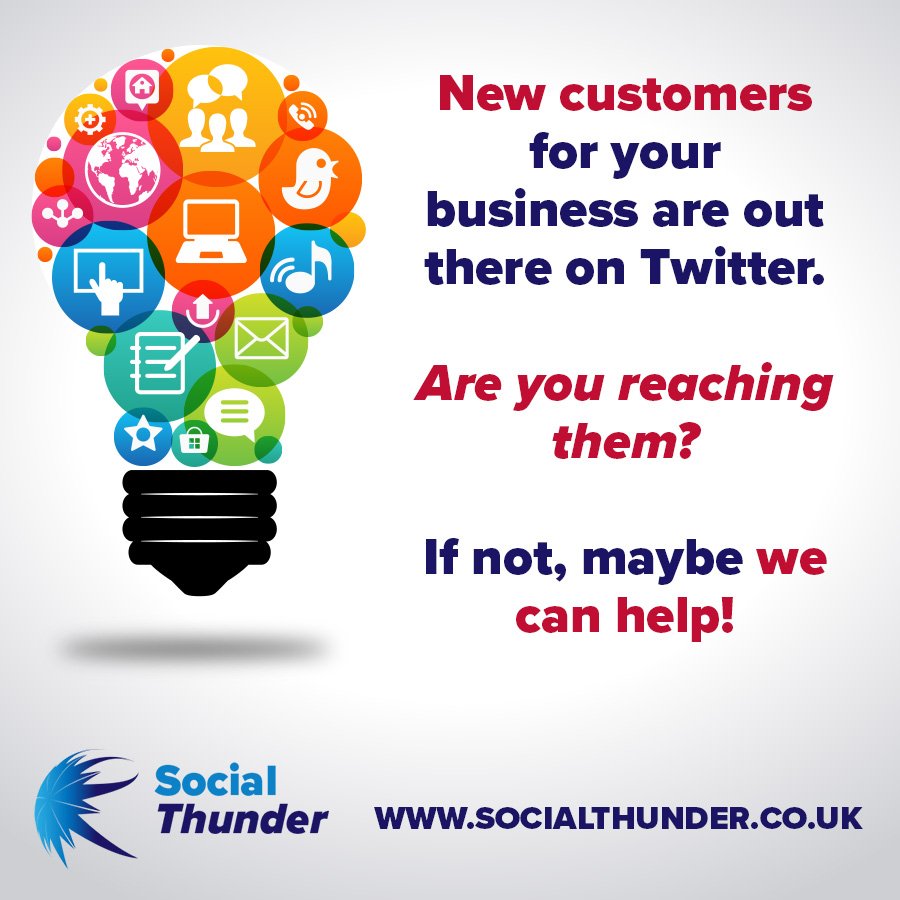 66% of Twitter users said they have discovered a new local business through Twitter. Is your Twitter strategy good enough to attract these potential customers? Find out how our system can help you get more sales through Twitter. socialthunder.co.uk