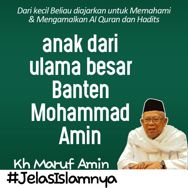 ---------Dari kecil @khmarufamin Diajarkan untuk Memahami dan mengamalkan Alquran &amp; Hadist
----------Sosok pemimpin menjadi panutan Bangsa Indonesia yang lahir dari kalangan Ulama

#JOIN
#join2019
#jokowiamin
#Brigade01
#jelasislamnya