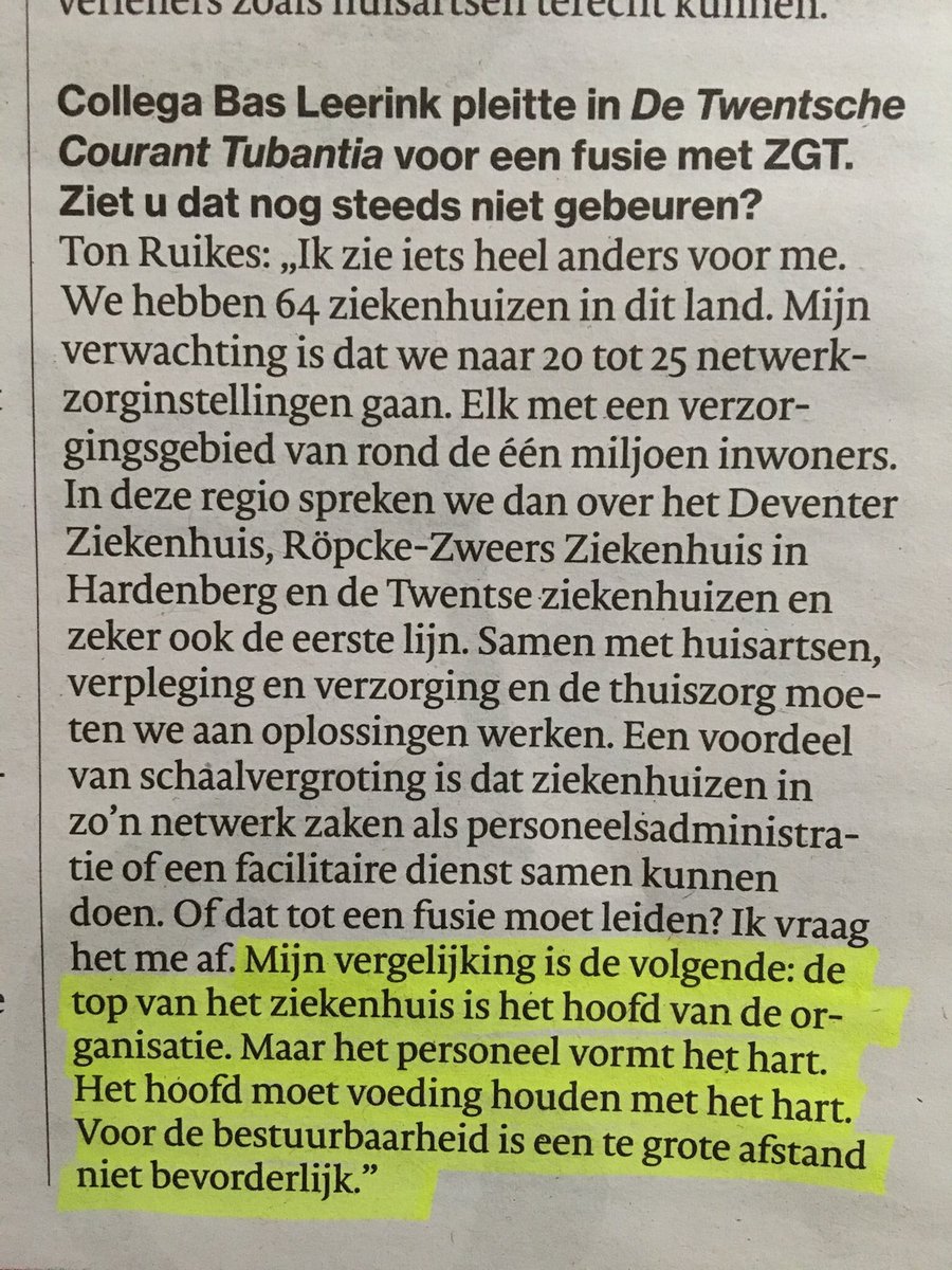 Hoofd, hart, voeding ...... echt ziekenhuis #ZGT #MST taal. Wanneer gaat het om de zorg? Grote afstand van nog geen 30 km van elkaar af. Echt een TOP functionaris.