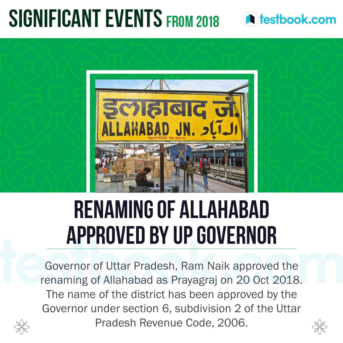 Testbookdotcom's tweet photo. Did you Remember this #SignificantEvent from 2018?⠀
Follow our #Flashback2018 Series for Quick Recap of Major Events &amp; #CurrentAffairs from 2018⠀ https://t.co/THXD3lf5q8