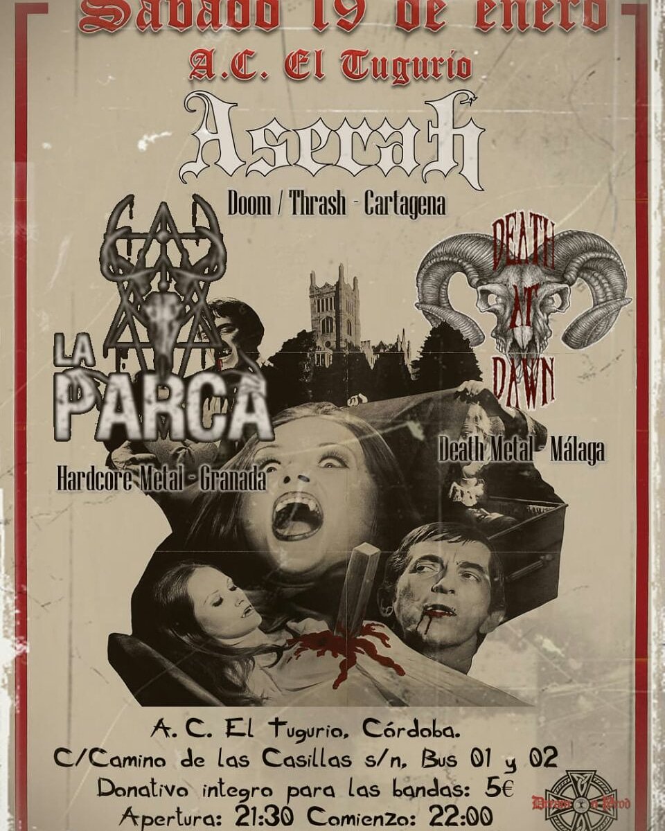 DeathAtDawnband's tweet photo. Primera parada de 2019 en #eltugurio junto a #laparca y #aserah 
El 19 de Enero correrá sangre Guadalquivir abajo.
#Metal #deathmetal #hardcore #underground #Cordoba #livemusic https://t.co/r94cYEMUpz