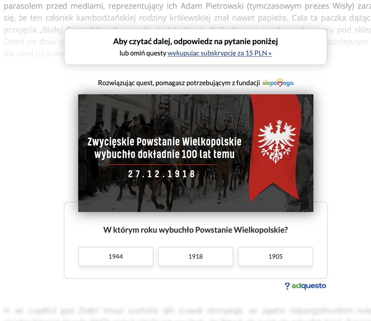 Nasz system reklamowy AdQuesto tym razem posłużył nam nie do zarabiania pieniędzy, ale do poszerzania wiedzy na temat Powstania Wielkopolskiego. Daj RT, jeśli ta akcja ci się podoba.