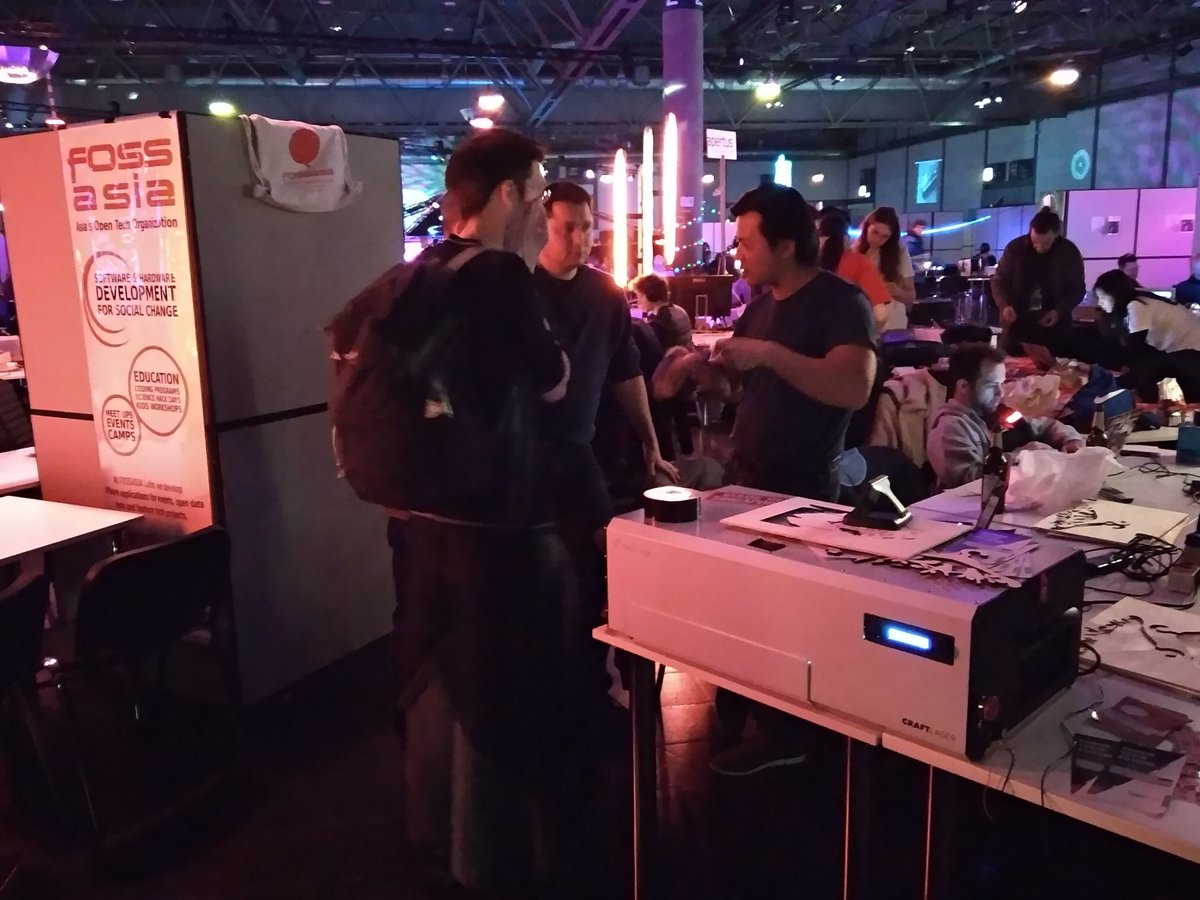 mariobehling's tweet photo. Meet @fossasia @opntec community and developers of @susiai_ our #OpenHardware @pslabapp project and friends from @videolan #vlc at #35c3 + test the @lionsforgesg #Lasercutter.
Our assembly is in the #DecentralisationCluster https://t.co/miq58DRfLN