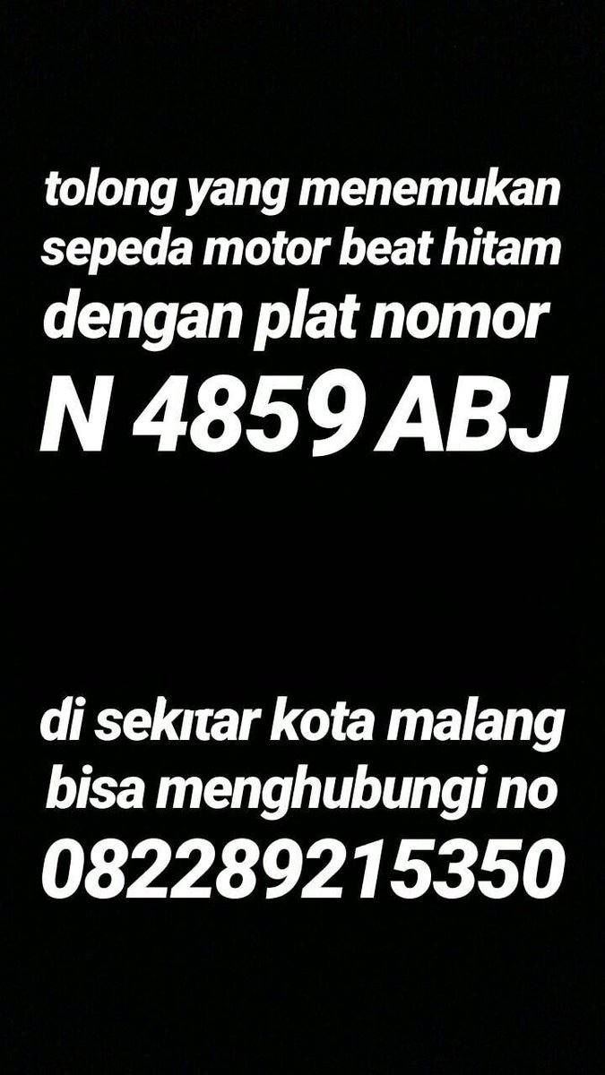 Min bantu rt dong, temenku lagi kehilangan sepeda motor di daerah Kendal Sari, mungkin temen2 klo liat d jalan atau dimana bisa hub. nomor d bawah, suwuuun ker.. <a href="/infomalang/">Info Malang</a> <a href="/PuspitaFM/">103.7 FM</a>