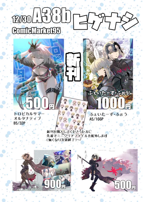 冬コミのお品書きです。二日目日曜A38b「ヒゲナシ」参加します。 