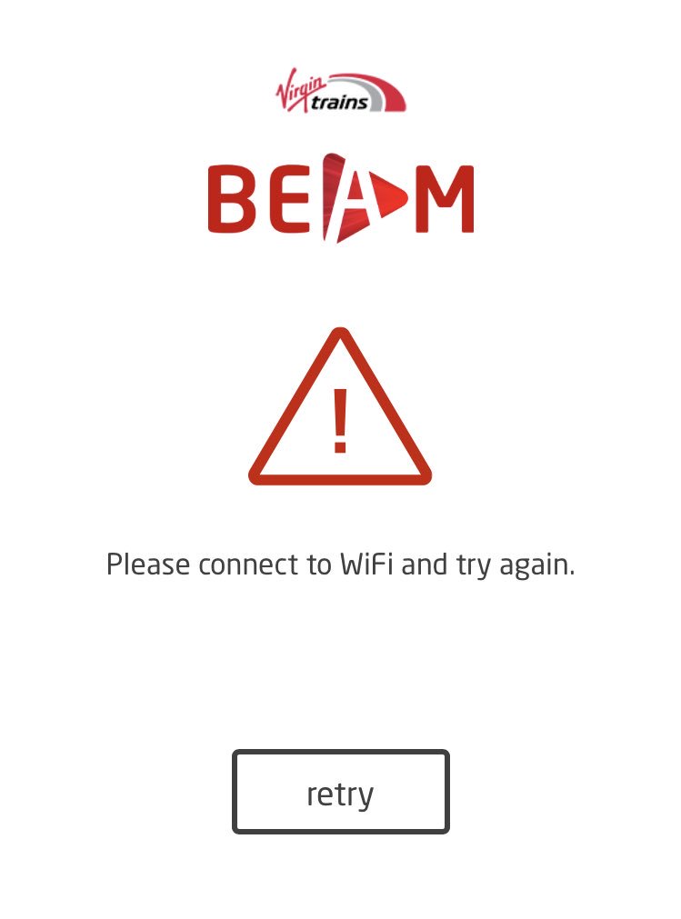 sohofoodadvent1's tweet photo. @VirginTrains are you ever going to provide working Wi-fi on your Lon-Mcr service? What’s the point of the Beam app if you can’t use it when connected to your Wi-fi? I get better service under the sea when on the Eurostar ffs...please upgrade! #beamapp #virgintrainswifi https://t.co/ew2TeGZGxP