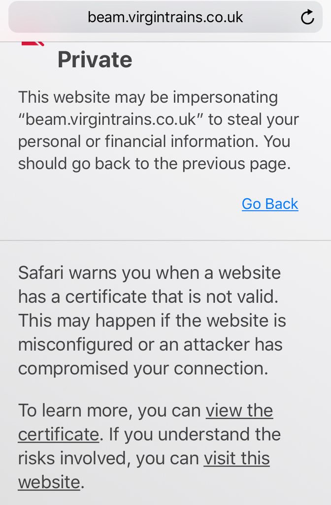 sohofoodadvent1's tweet photo. @VirginTrains Thanks that does work now (prob worth adding to the Beam instrunctions) but it’s now asking for payment for web browsing (no chance as I’ve just paid £173 for two tickets) and your site cert is invalid - poor show guys https://t.co/zIFfqi3yG0