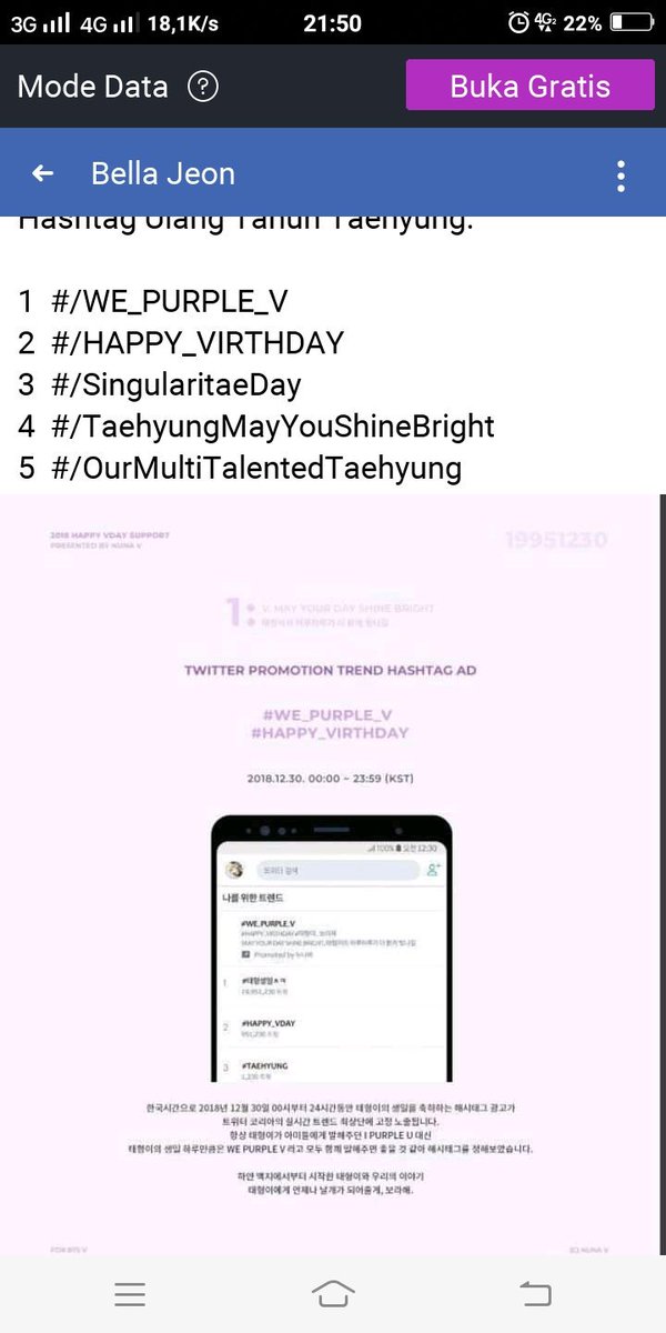 Happy Birthday sayang❤Semoga hari harimu menyenangkan, Apapun yang kamu lakukan aku akan selalu bersamamu dan terus mendukungmu, aku mencintaimu kim taehyung 💓I Purple You💜
#WE_PURPLE_V #HAPPY_VIRTHDAY #SingularitaeDay <a href="/BTS_twt/">방탄소년단</a>