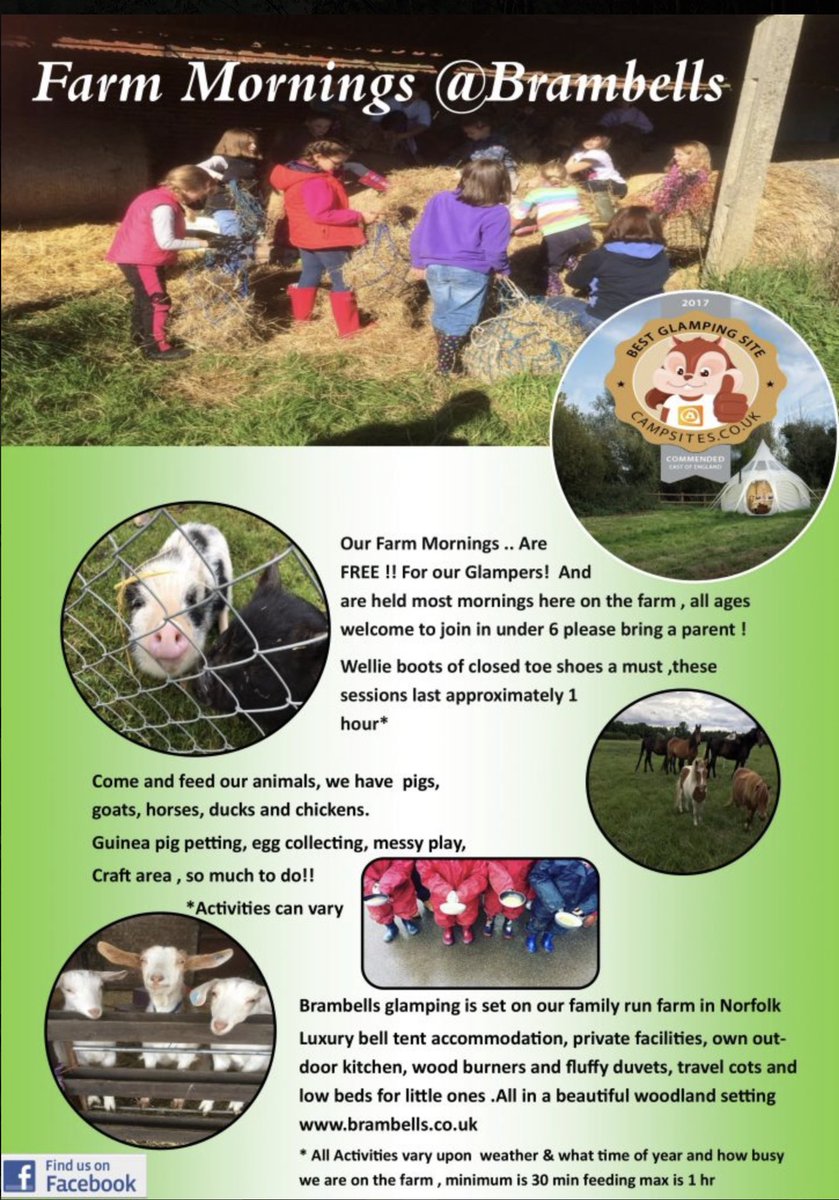 brambells2017's tweet photo. Brambellls Glamping is set on our family farm on the Norfolk/ Suffolk border. Run by us, Tom and Holly with help from our four children, we aim to give you a taste of our farming life and above all a great holiday. Come and stay in one of our #luxury #tent #FarmLife #farmstay https://t.co/W0cbXnIVrh